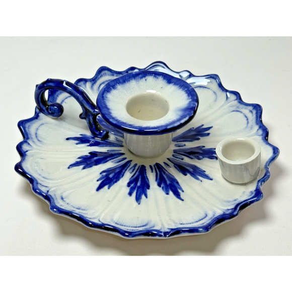 Vintage Victoria Ware Ironstone Staffordshire Flo Blue Candle Stick Holder - Picture 1 of 5